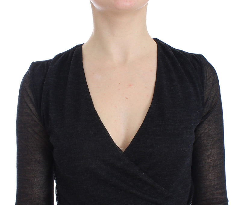Black Wool Blend Stretch Long Sleeve Sweater