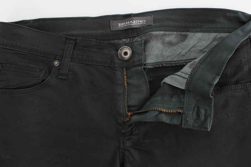Green Slim Jeans Denim Pants Straight Leg Stretch