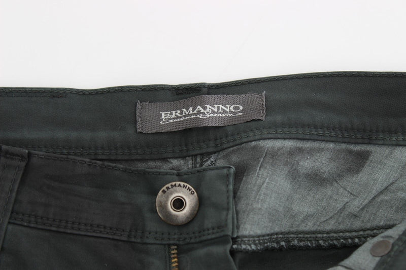 Green Slim Jeans Denim Pants Straight Leg Stretch