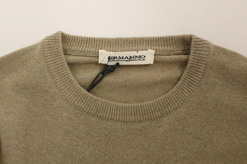Beige Wool Cashmere Crewneck Pullover Sweater