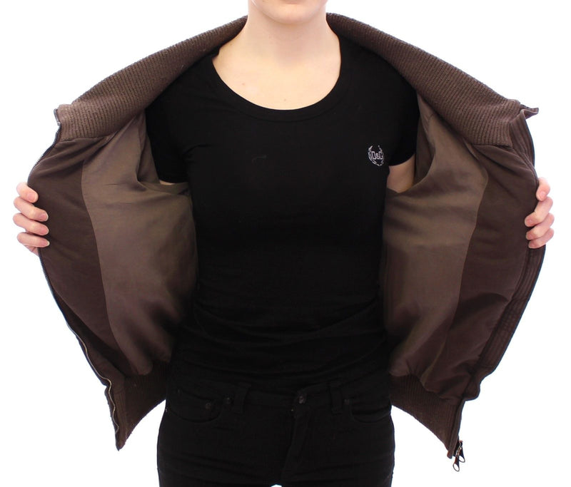 Brown Stretch Full Zip Sweater Jacket