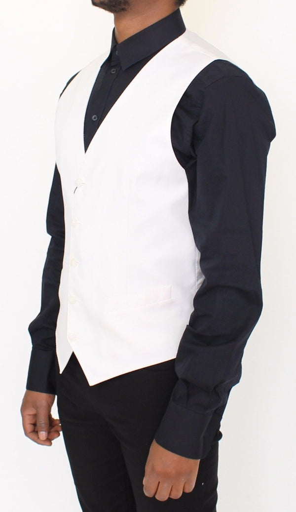 White Cotton Silk Blend Dress Vest Blazer