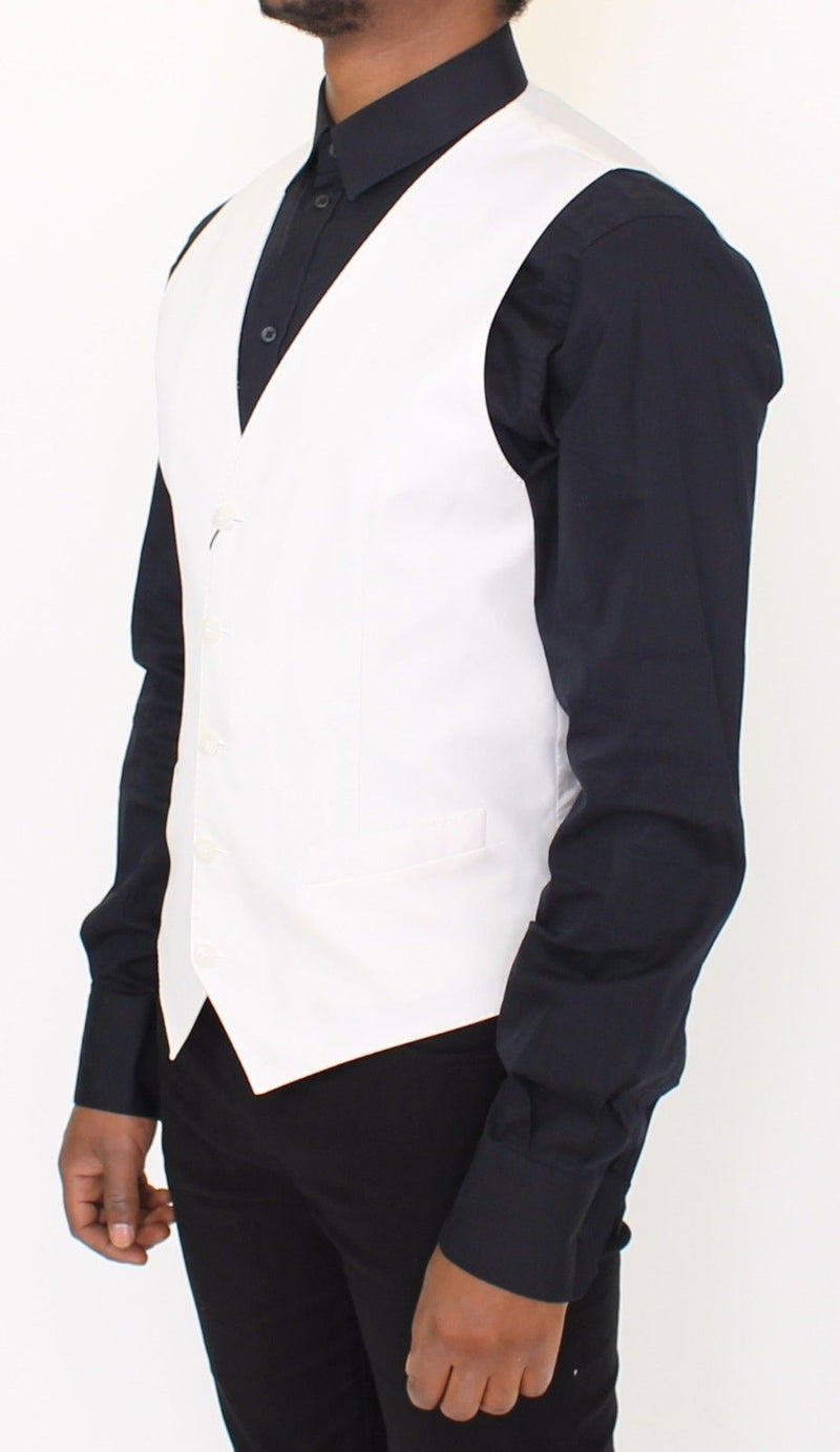 White Cotton Silk Blend Dress Vest Blazer