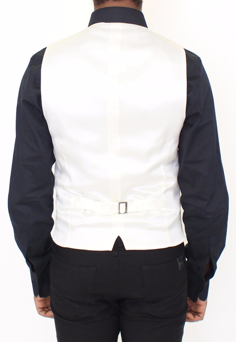 White Cotton Silk Blend Dress Vest Blazer