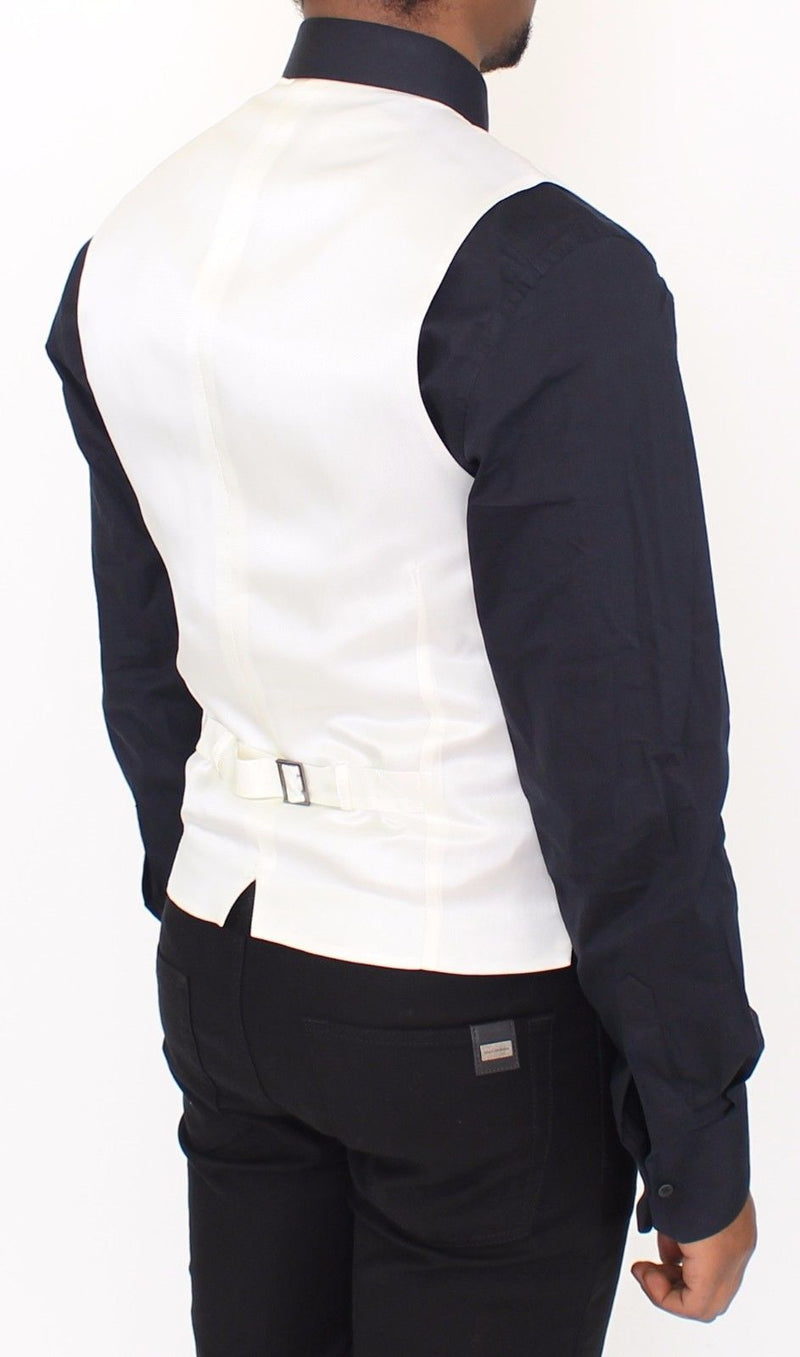 White Cotton Silk Blend Dress Vest Blazer