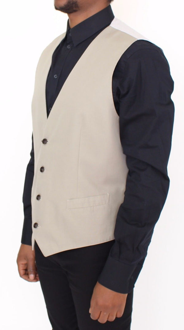 Beige Cotton Silk Blend Dress Vest Blazer