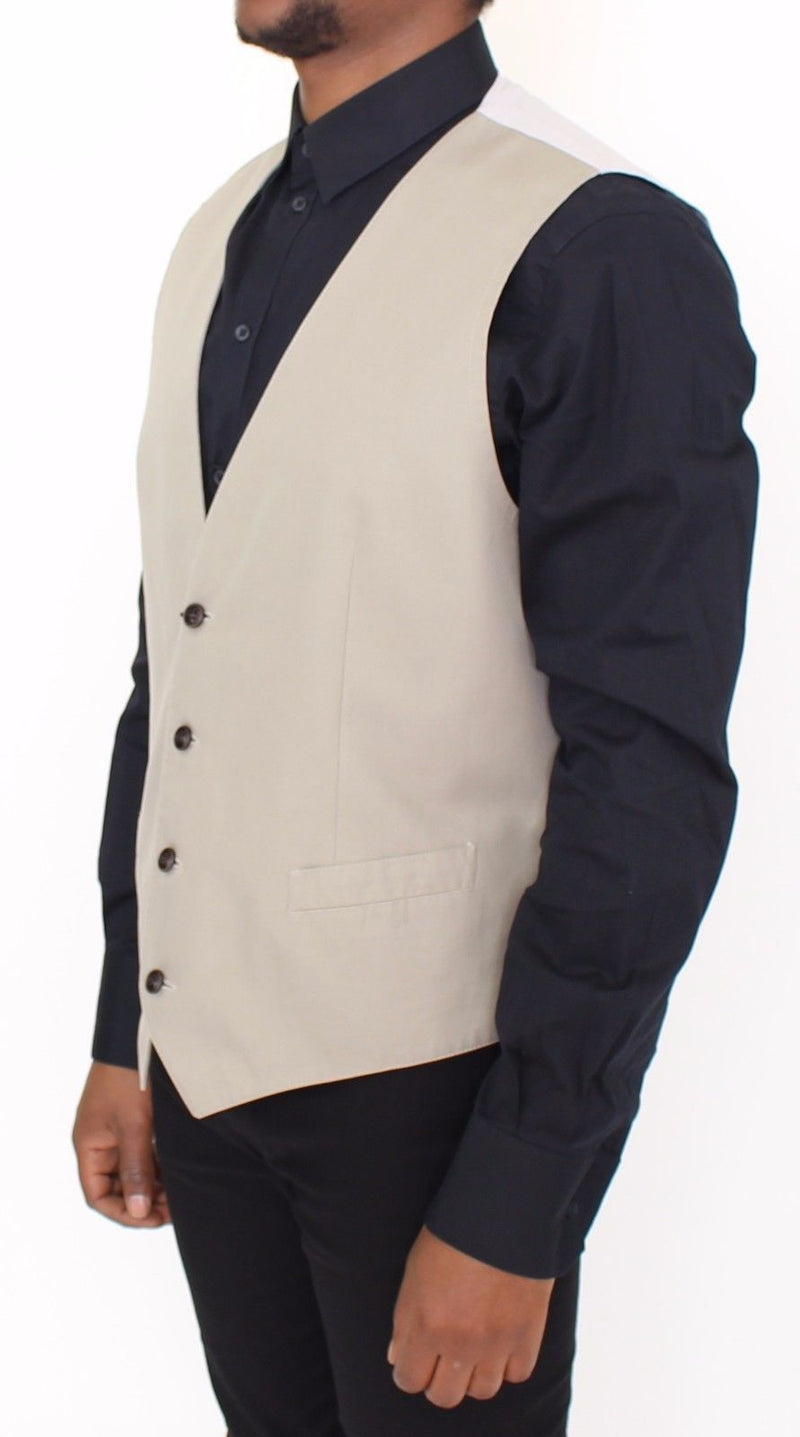 Beige Cotton Silk Blend Dress Vest Blazer
