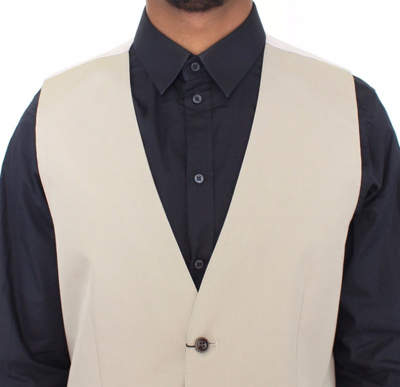 Beige Cotton Silk Blend Dress Vest Blazer