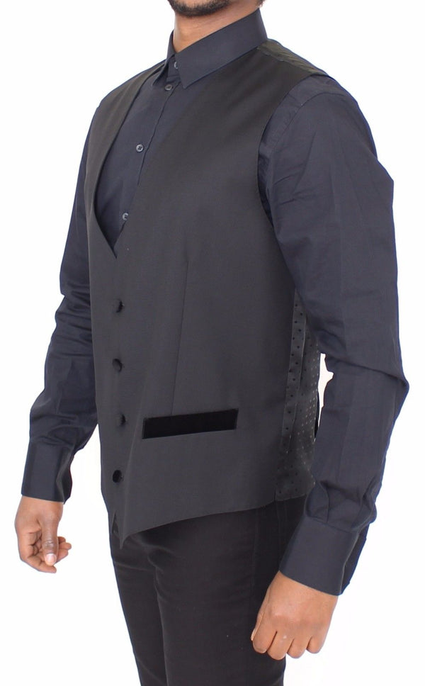 Black Wool Formal Dress Vest Gilet Jacket