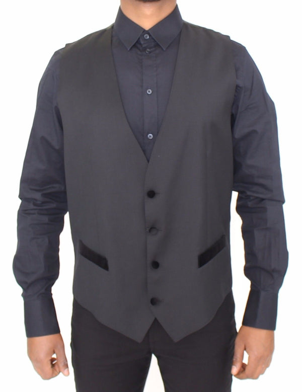 Black Wool Formal Dress Vest Gilet Jacket