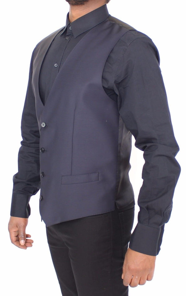 Blue Wool Formal Dress Vest Gilet Jacket
