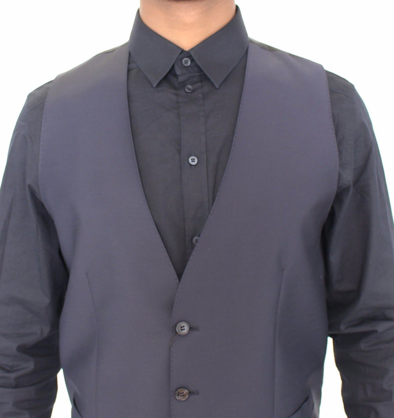 Blue Wool Formal Dress Vest Gilet Jacket
