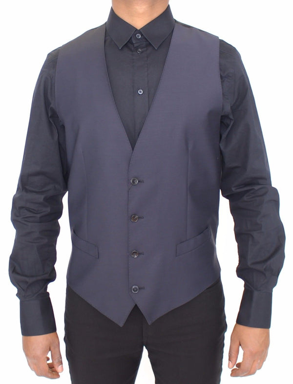 Blue Wool Formal Dress Vest Gilet Jacket