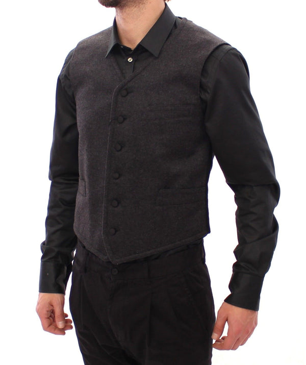 Gray Wool Blend Logo Vest Gilet Weste