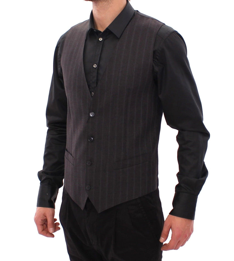 Gray Striped Wool Logo Vest Gilet Weste