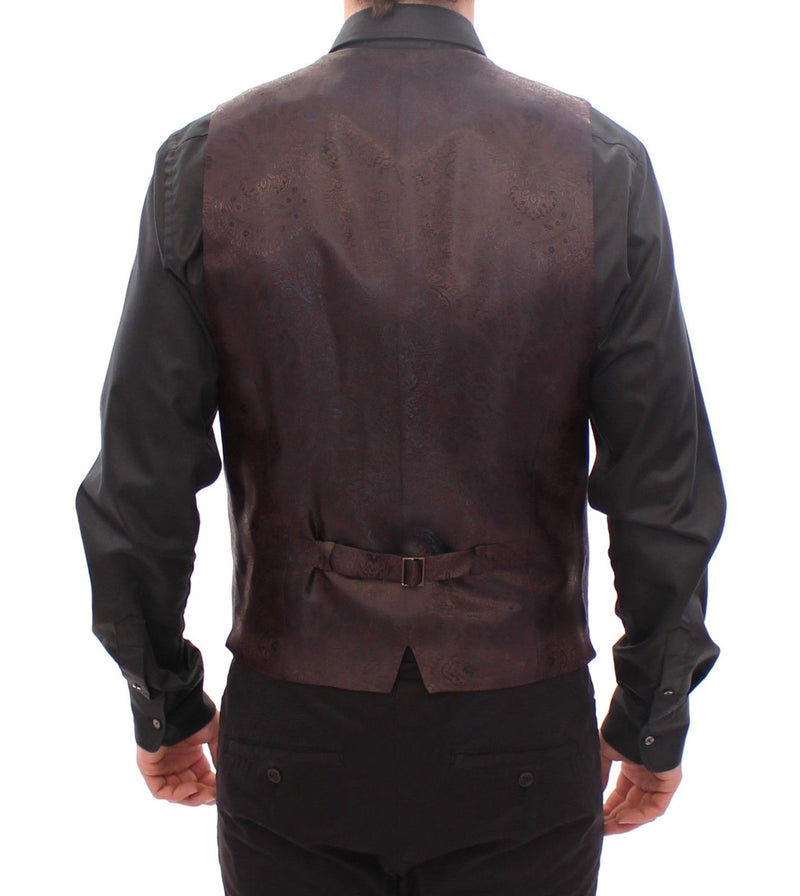 Brown Check Wool Single Breasted Vest