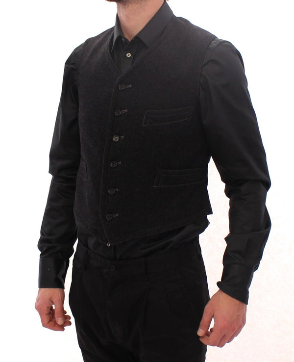 Black Wool Single Breasted Vest Gilet