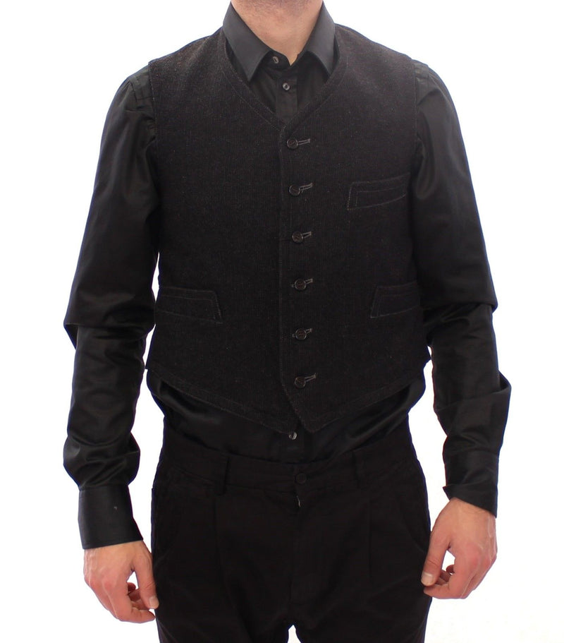 Black Wool Single Breasted Vest Gilet