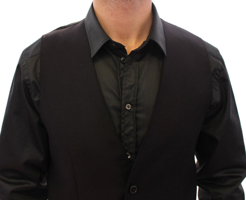 Black Wool Single Breasted Vest Gilet
