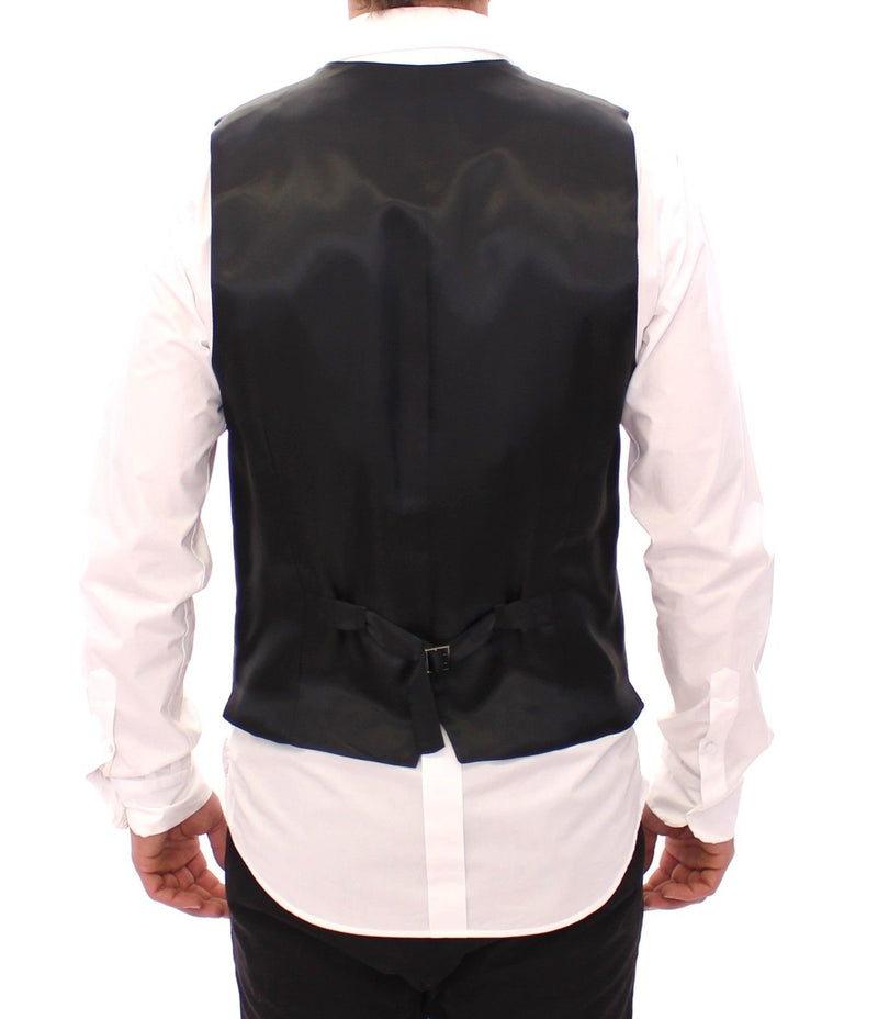 Gray Striped Wool Single Breasted Vest