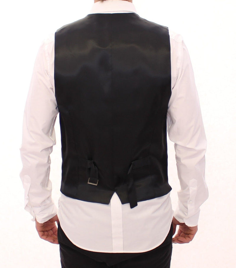 Gray Striped Wool Single Breasted Vest