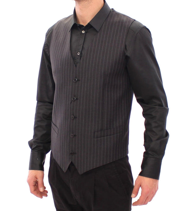 Gray Striped Wool Logo Vest Gilet Weste
