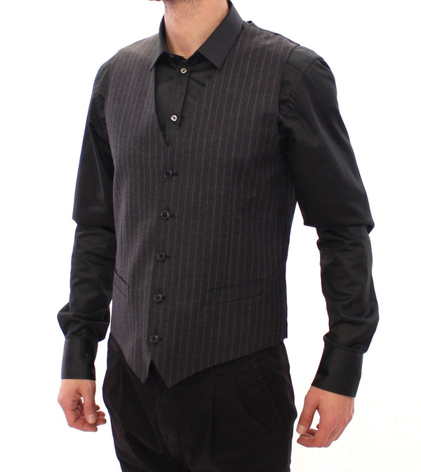 Gray Striped Wool Logo Vest Gilet Weste