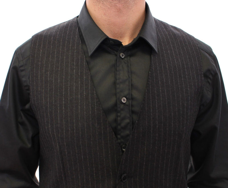 Gray Striped Wool Logo Vest Gilet Vests