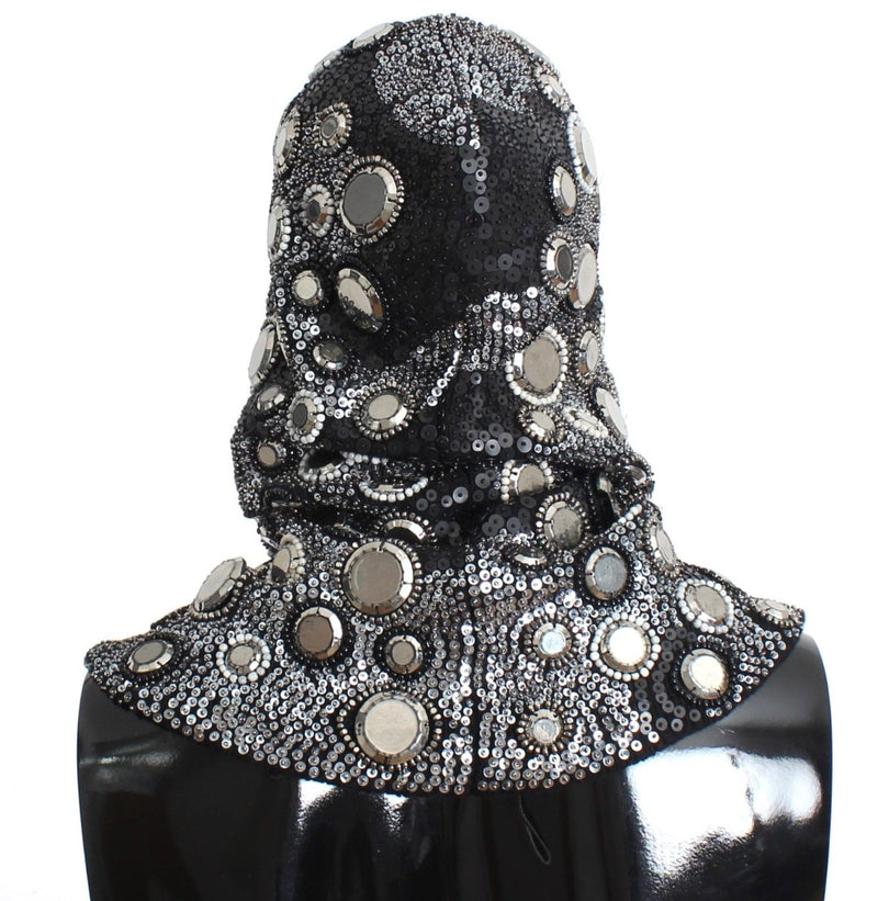 Men's Black Wool Crystal Runway Catwalk Crochet Hood