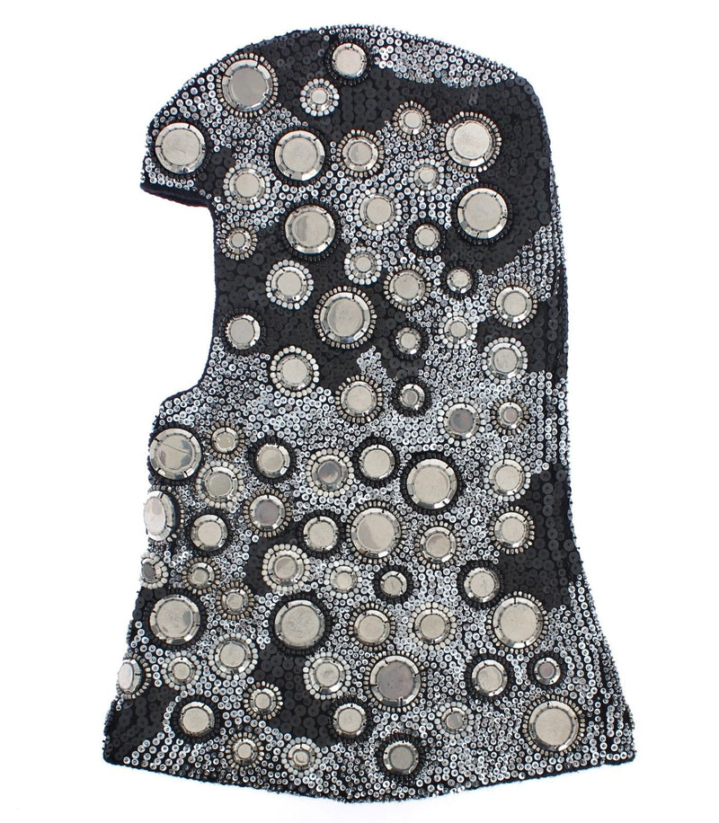 Men's Black Wool Crystal Runway Catwalk Crochet Hood
