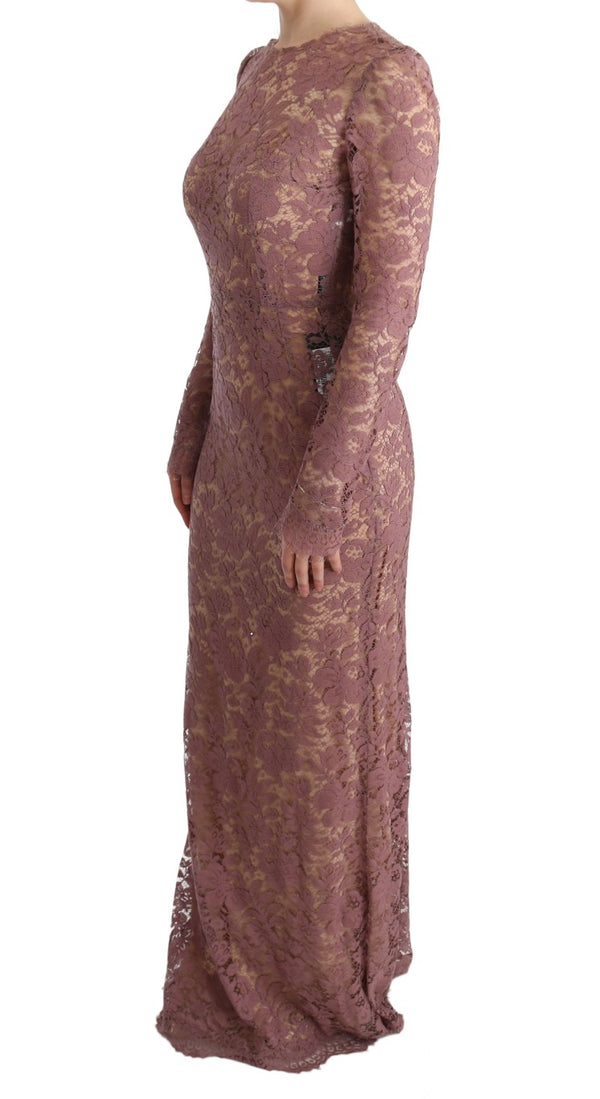 Pink Floral Lace Sheath Long Dress