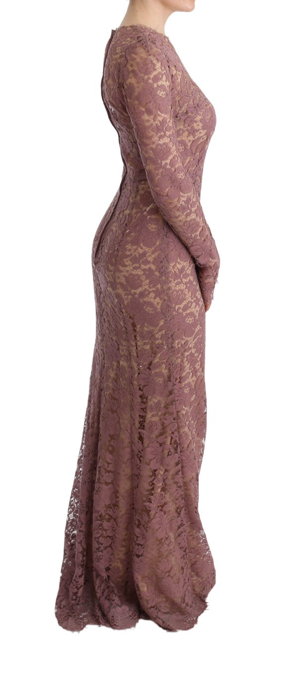 Pink Floral Lace Sheath Long Dress