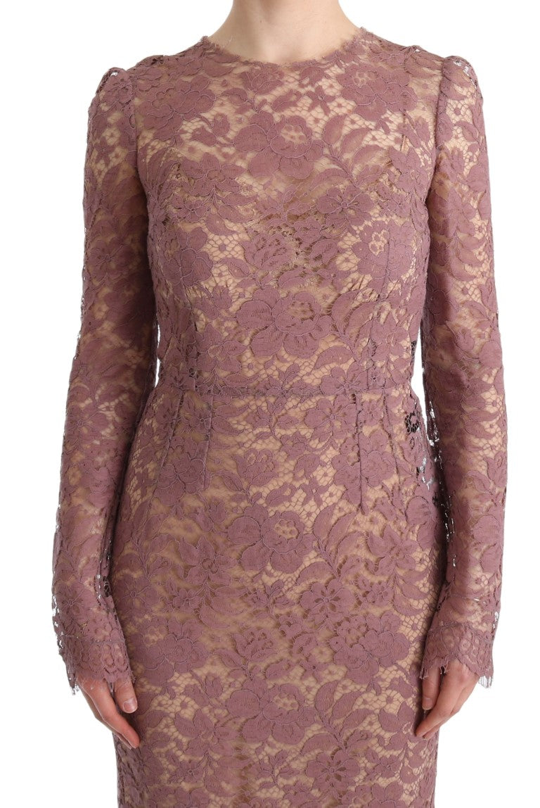 Pink Floral Lace Sheath Long Dress