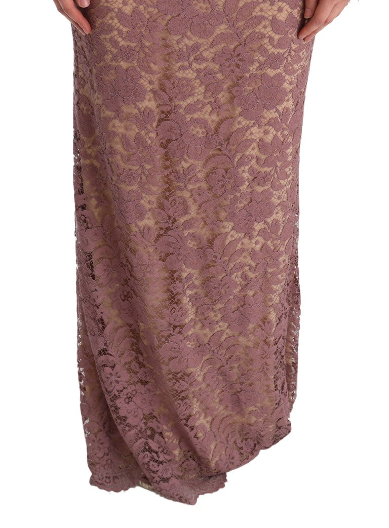 Pink Floral Lace Sheath Long Dress