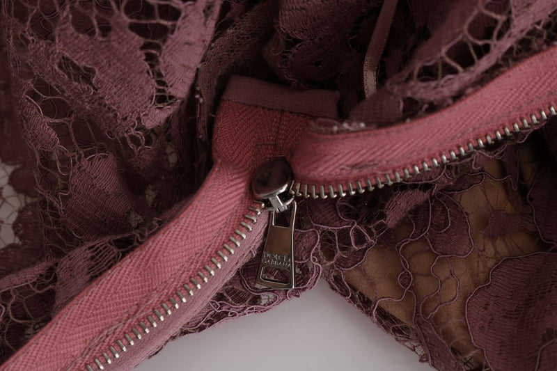 Pink Floral Lace Sheath Long Dress