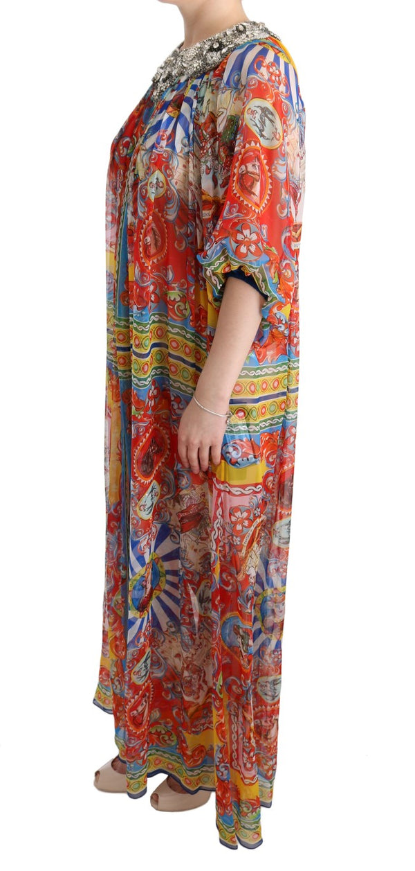 Multicolor Silk Carretto Crystal Tunic Dress