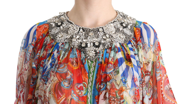 Multicolor Silk Carretto Crystal Tunic Dress