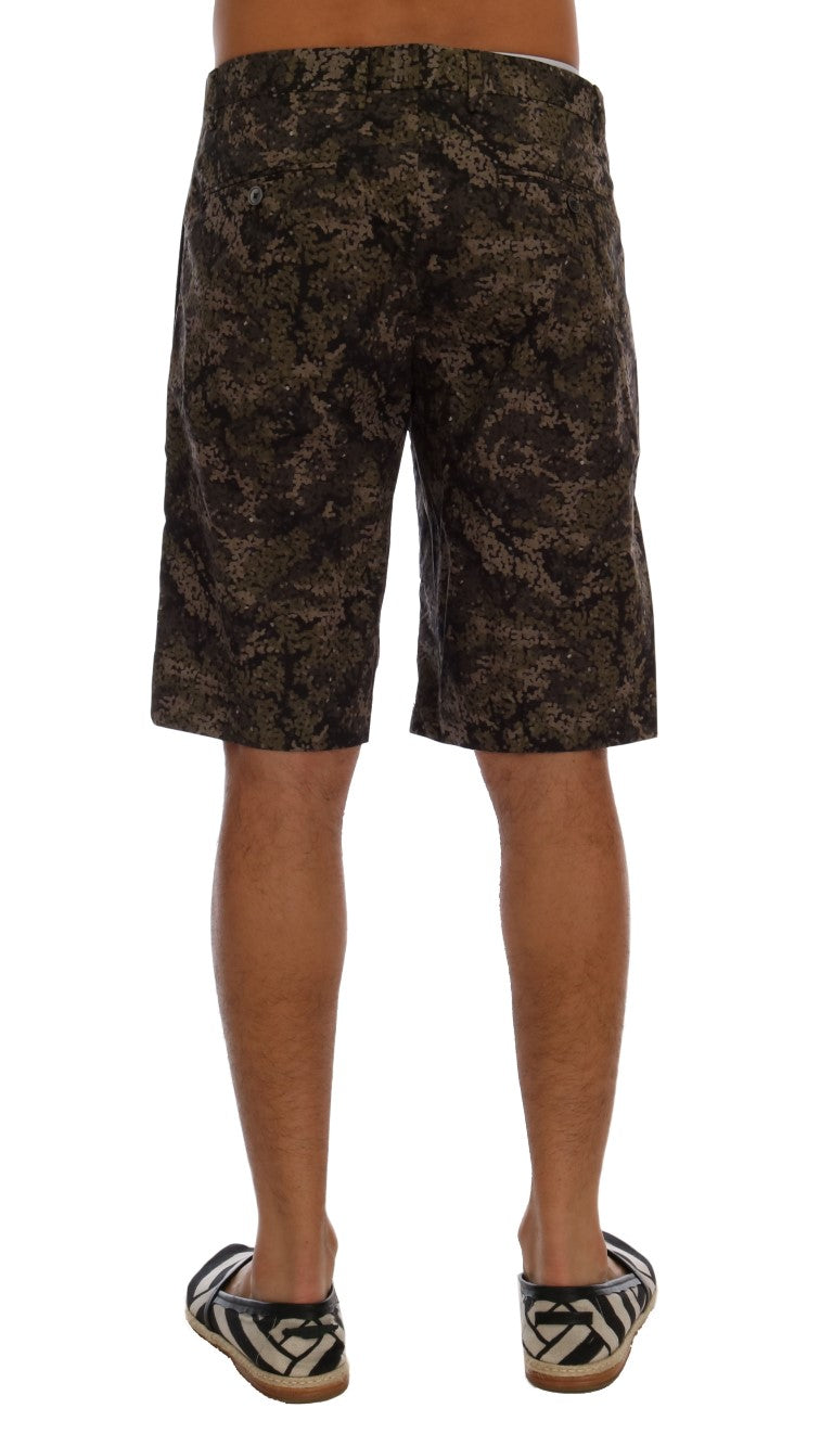 Black Green Cotton Military Pattern Shorts