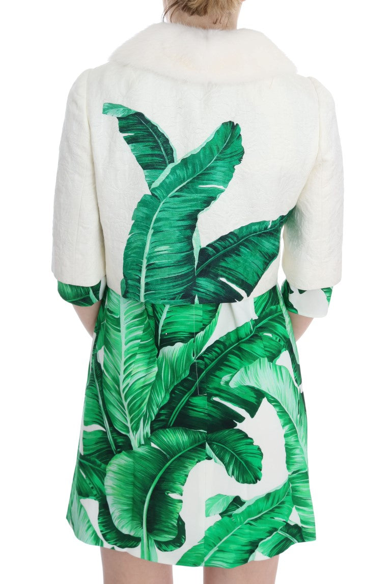 White Brocade Banana Leaf Fur Bolero Jacket