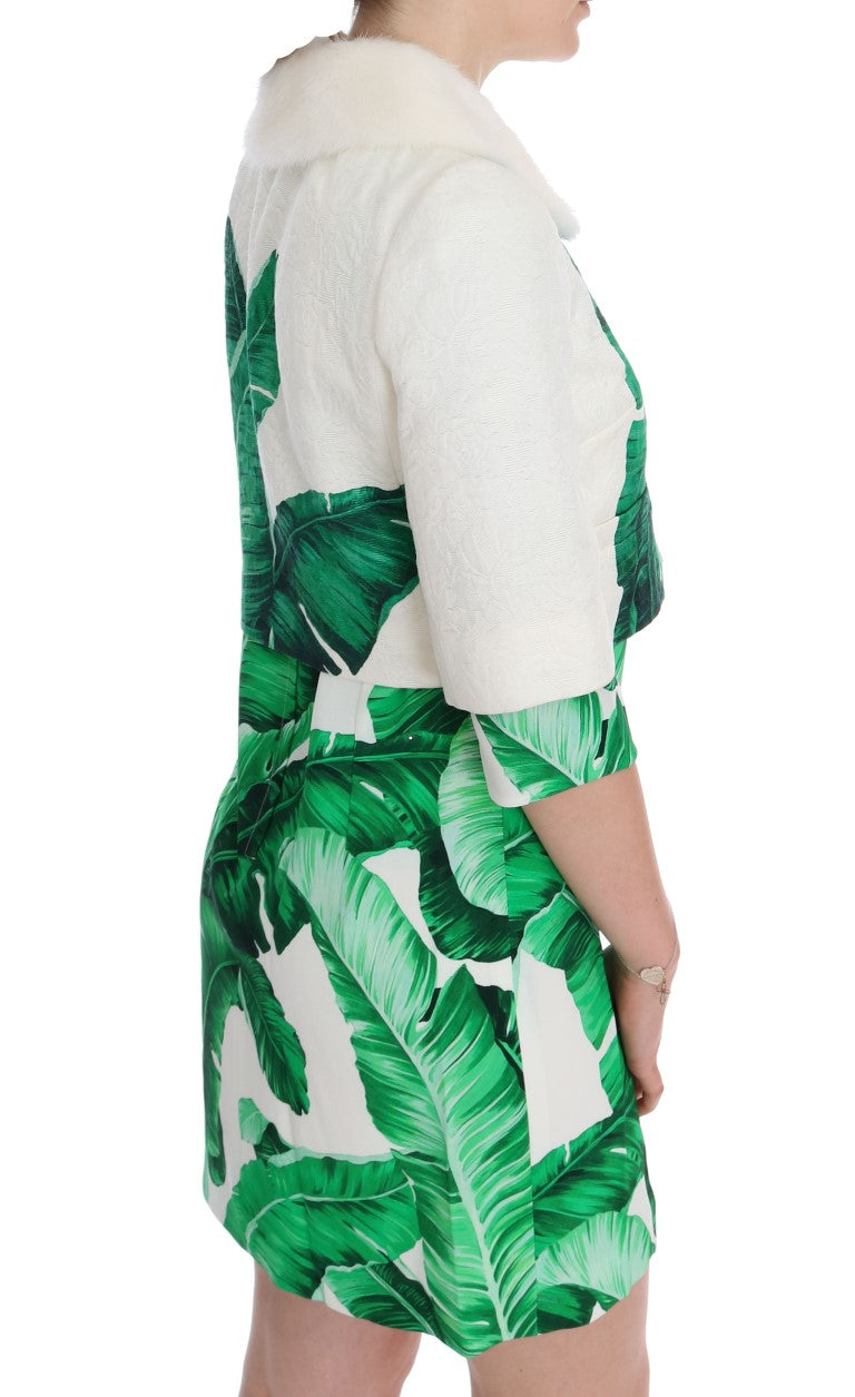White Brocade Banana Leaf Fur Bolero Jacket