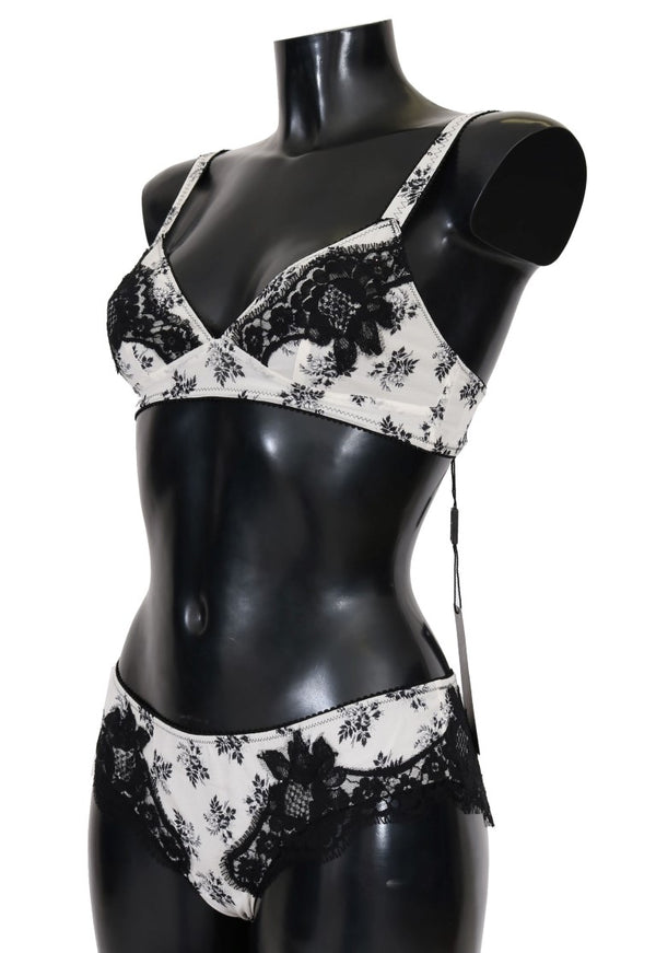 White Silk Black Lace Underwear
