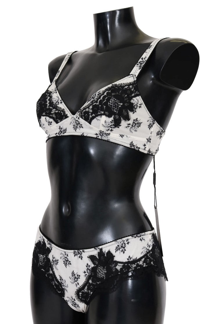 White Silk Black Lace Underwear