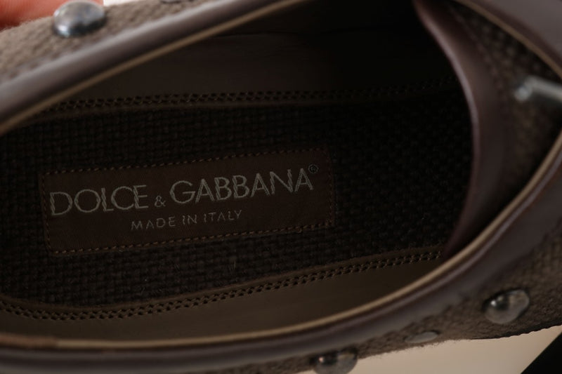 Brown Linen Leather Studded Casual Shoes