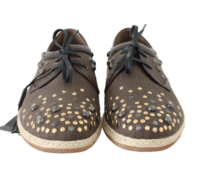 Brown Linen Leather Studded Casual Shoes