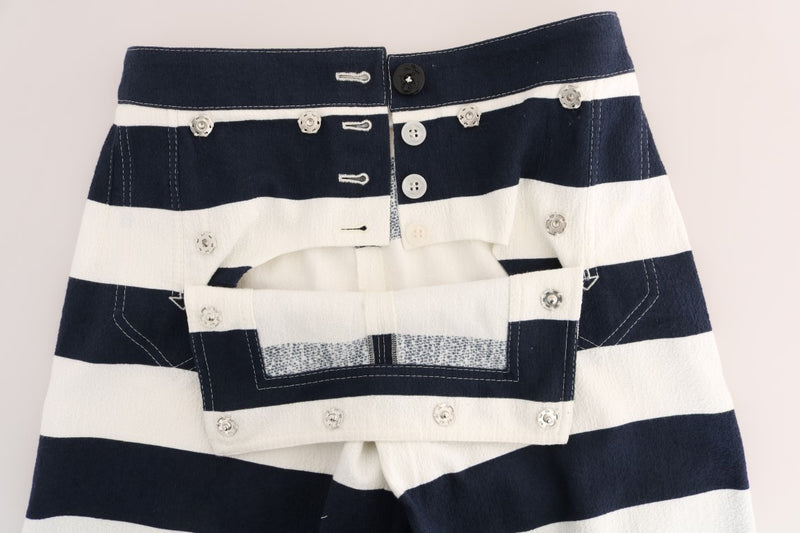 White Blue Striped Crystal Shorts
