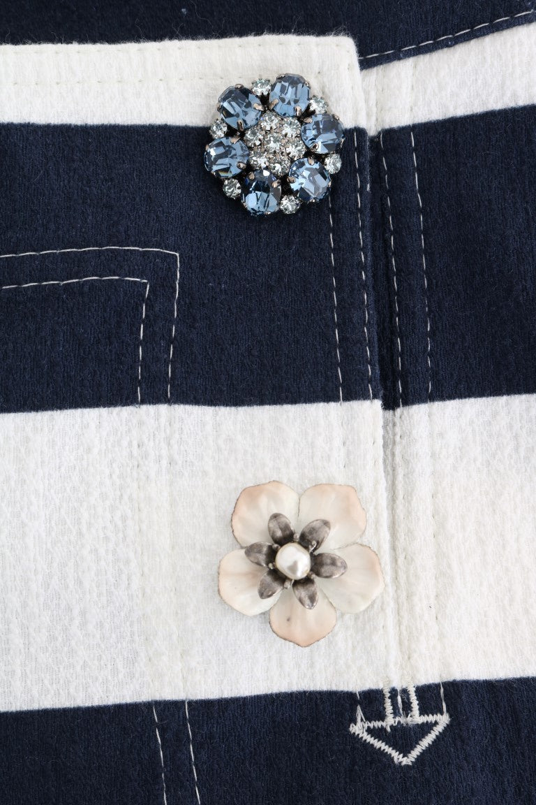 White Blue Striped Crystal Shorts