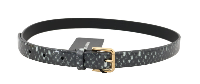 Black White Pattern Leather Gold Buckle Belt
