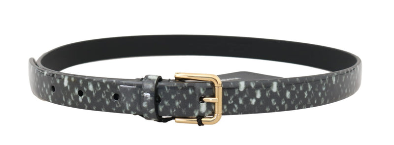 Black White Pattern Leather Gold Buckle Belt