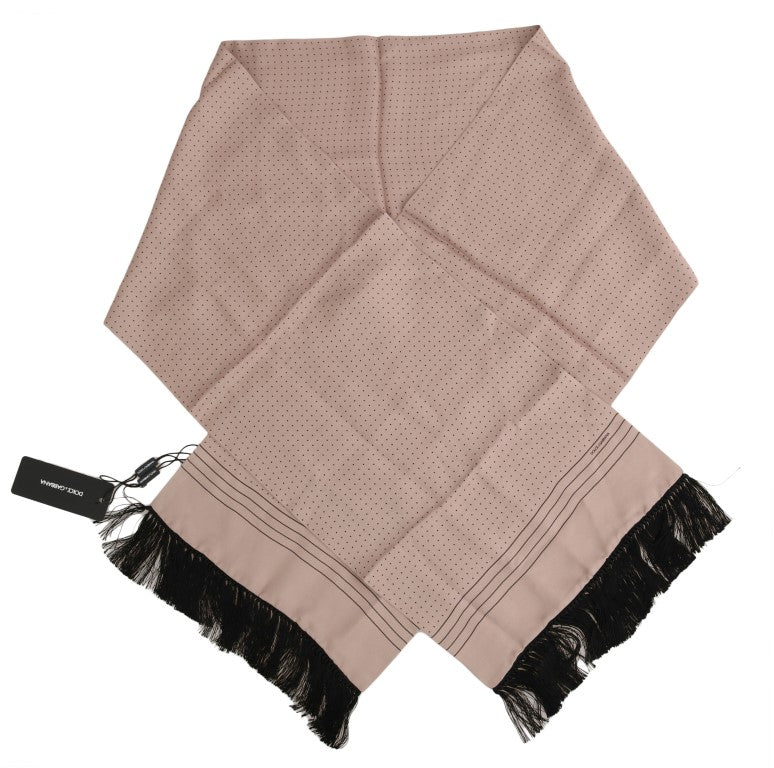 Pink Polka Dotted Silk Fringes Scarf