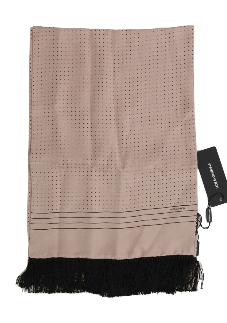 Pink Polka Dotted Silk Fringes Scarf